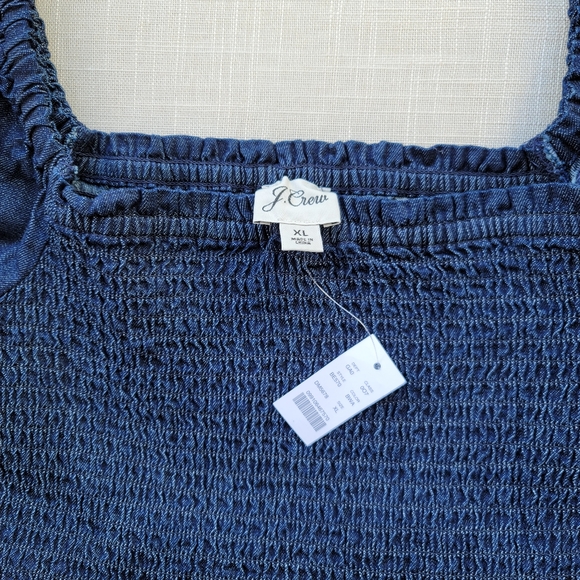 New! J. Crew sz XL X-Large Denim Chambray Smocked Puff Long Sleeve Top NWT - Picture 5 of 13